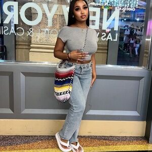 Light Wash Chain Side Cutout Jeans | High Waist Stretch Denim Jeans